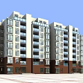 Modern Multi Story Residential Building With Balconies Light And Dark Facade And Ground Floor Entrances
