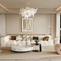 Modern Cream Style Sofa Coffee Table Combination Fabric Sofa Mother and Mother Coffee Table Pillow Decorative Painting Single Person Sofa 3d model