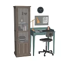 Modern Home Office Desk With Wooden Bookshelf Desk Lamp Laptop Clock And Chair