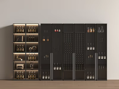 Elegant Modern Wine Cabinet With Multiple Compartments For Wine Bottles And Glassware 3d model