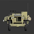 Military Green Vintage Off Road Jeep With Antenna And Cargo Equipment