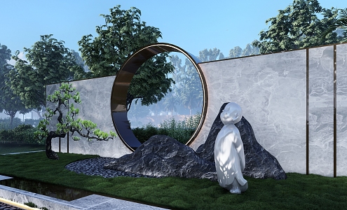 New Chinese Style Landscape Wall Entrance Landscape Wall Residential District Landscape Wall to Landscape Wall Waterscape Landscape Wall Plant Group Grid Zen Landscape Wall 3d model