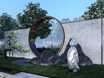 New Chinese Style Landscape Wall Entrance Landscape Wall Residential District Landscape Wall to Landscape Wall Waterscape Landscape Wall Plant Group Grid Zen Landscape Wall 3d model