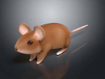 Brown 3D Mouse Toy Character With Big Ears Black Eyes And White Paws 3d model