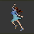 Graceful Red Haired Game Movie Character Dancing In Blue Dress And Jacket On Gray Background