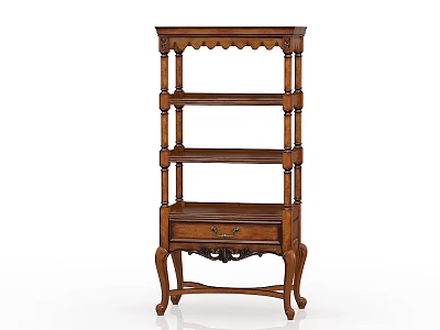 Classic Wooden Shelf with Multiple Tiers Decorative Carved Legs and Bottom Drawer Storage 3d model