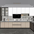 Modern Kitchen Interior Design With Gray Cabinets Stone Countertop Appliances And Ceiling Lighting 3d model