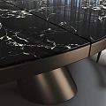 Round Marble Top Dining Table With Modern Black Chairs And Unique Base Design 3d model