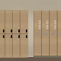 Beige Wooden Lockers With Numbered Doors And Locks In Office Environment