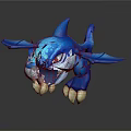 Blue Shark Fantasy Character With Wing Like Fins Red Eyes And Yellow Claws