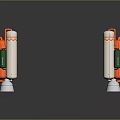 Industrial Mechanical Components With White Orange Green Cylindrical Bodies And Silver Bases On Shiny Surface