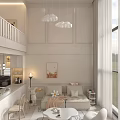 Modern Open Living Dining Room Interior With Sofa Coffee Table Chairs Chandelier And Wall Art