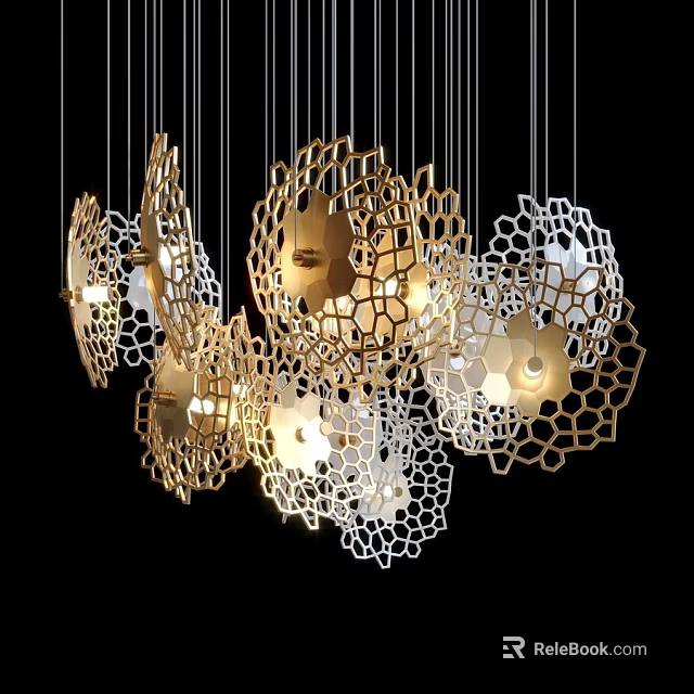 Modern Honeycomb Openwork Chandeliers With Gold And White Warm Lighting Design 3d model 