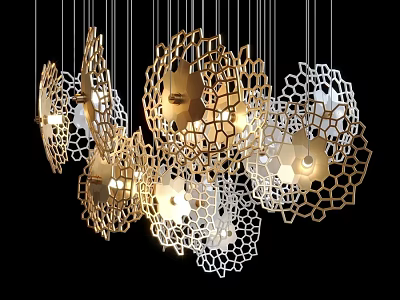 Modern Honeycomb Openwork Chandeliers With Gold And White Warm Lighting Design 3d model