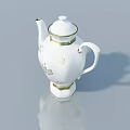 White Teapot With Gold Decorations Lid And Handle On Smooth Surface With Reflection 3d model