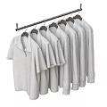 Multiple White Shirts Hanging On A Metal Clothes Rack In A Row 3d model