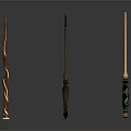 Decorative Magic Wands Set of Three With Unique Designs And Colored Handles