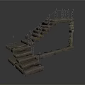 Stone Staircase Design With Metal Railing And Geometric Pattern Steps