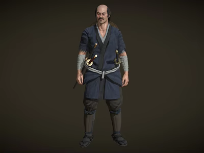 Game Movie Character In Traditional Blue Robe With Waist Belt And Leg Wraps 3d model