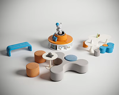 Colorful Modern Table and Chair Sets with Creative Shapes and Various Designs 3d model