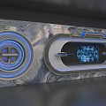 Futuristic Art Installation With Circular Frame Blue Lighting And Digital Display Screen 3d model
