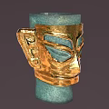 Golden Decorative Head Sculpture With Blue Eyes Prominent Ears And Blue Base