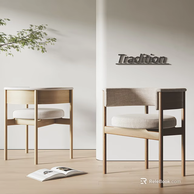 Modern Dining Chairs With Wooden Frame White Cushion And Fabric Backrest In Minimalist Setting 3d model 