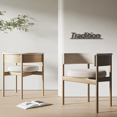 Modern Dining Chairs With Wooden Frame White Cushion And Fabric Backrest In Minimalist Setting 3d model