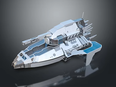 Futuristic Silver Spaceship Model With Sleek Design Detailed Structure And Blue Accents 3d model