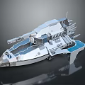 Futuristic Silver Spaceship Model With Sleek Design Detailed Structure And Blue Accents