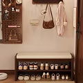 Entryway Wooden Shoe Bench With Cushioned Seat And Storage For Shoes Wall Hooks For Bags Coats