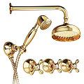 Luxury Gold Shower Faucet With Handheld Sprayer Rainfall Head And Control Knobs 3d model