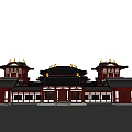 Traditional Ancient Chinese Building With Multiple Tiered Roofs Curved Eaves And Courtyard