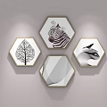 Modern Hexagonal Wall Art With Tree Zebra Geometric Pattern And Cat Design 3d model
