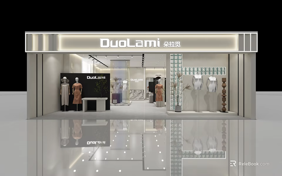DuoLami Clothing Store Modern Interior With Mannequins And Window Fashion Displays 3d model 