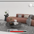 Modern Sofa and Coffee Table Set With Pillows Throw Blanket and Decorative Items on Rug 3d model