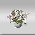 White Vase With Pink And White Roses Small Flowers And Green Leaves