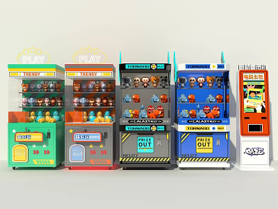 Colorful Commercial Claw Crane And Arcade Game Machines With Toy Prizes 3d model