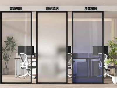 Modern Office Interior Glass Partition With Clear Frosted And Gradient Glass 3d model