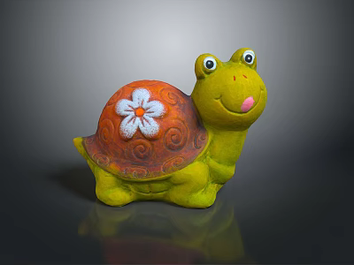 Cute Reptile Turtle Figurine With Orange Shell White Flower And Green Body 3d model