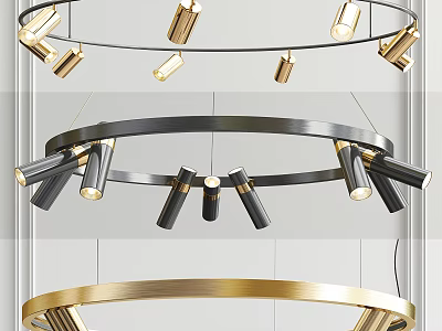 Modern Circular Chandelier Design With Gold And Black Metal Frame And LED Lights 3d model