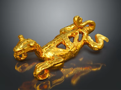 Golden Reptile Decorative Sculpture With Intricate Hollow Design And Shiny Surface Reflection On Dark Background 3d model