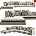Modern Double Sofa With Multiple Decorative Cushions Beige Upholstery And Different Angles 3d model