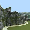 Garden Landscape Featuring Mountainous Terrain Winding Path Moss Covered Rocks And Lush Green Grass