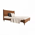 Modern Single Bed With Brown Wooden Headboard Gray White Pillows And White Blanket