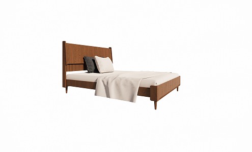 Modern Simple Solid Wood Single Bed 3d model