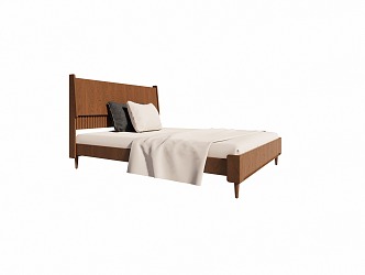 Modern Simple Solid Wood Single Bed 3d model