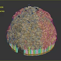 Cartoon Scene Featuring Round Hut With Thatched Roof and Orange White Striped Base