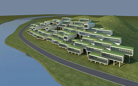 Modern townhouse Qiandao Lake mountain villa group 3d model