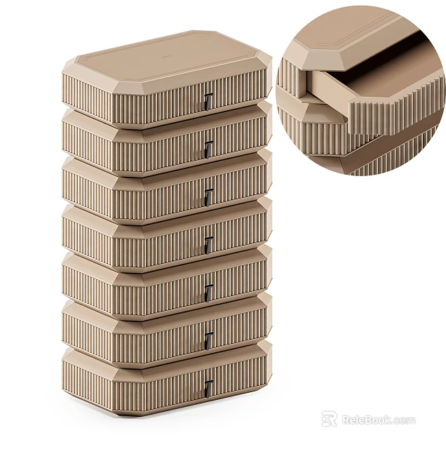 Beige Decorative Cabinet With Ribbed Drawers Multiple Tiers And Modern Minimalist Design 3d model 